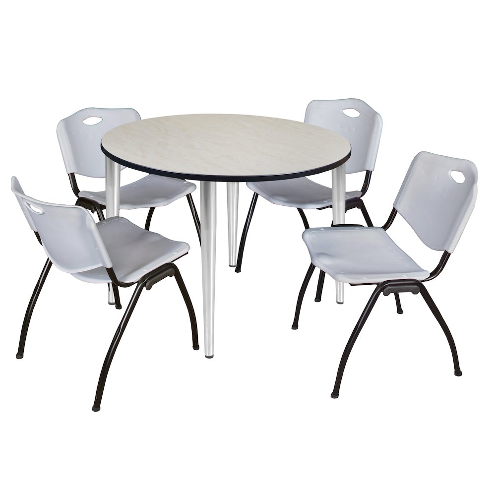 48 in. Round Breakroom Table- Maple Top, Chrome Base & 4 M Stack Chairs- Grey. Picture 1