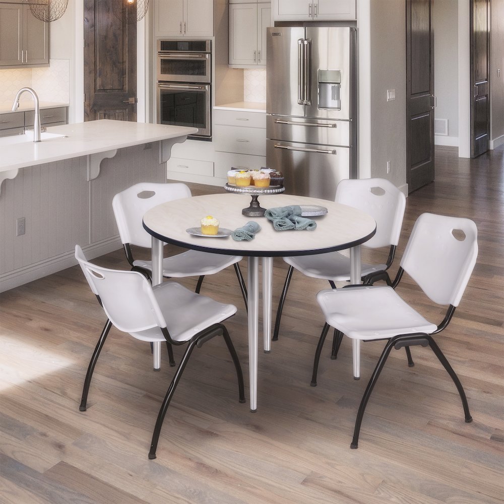 48 in. Round Breakroom Table- Maple Top, Chrome Tapered Legs. Picture 3