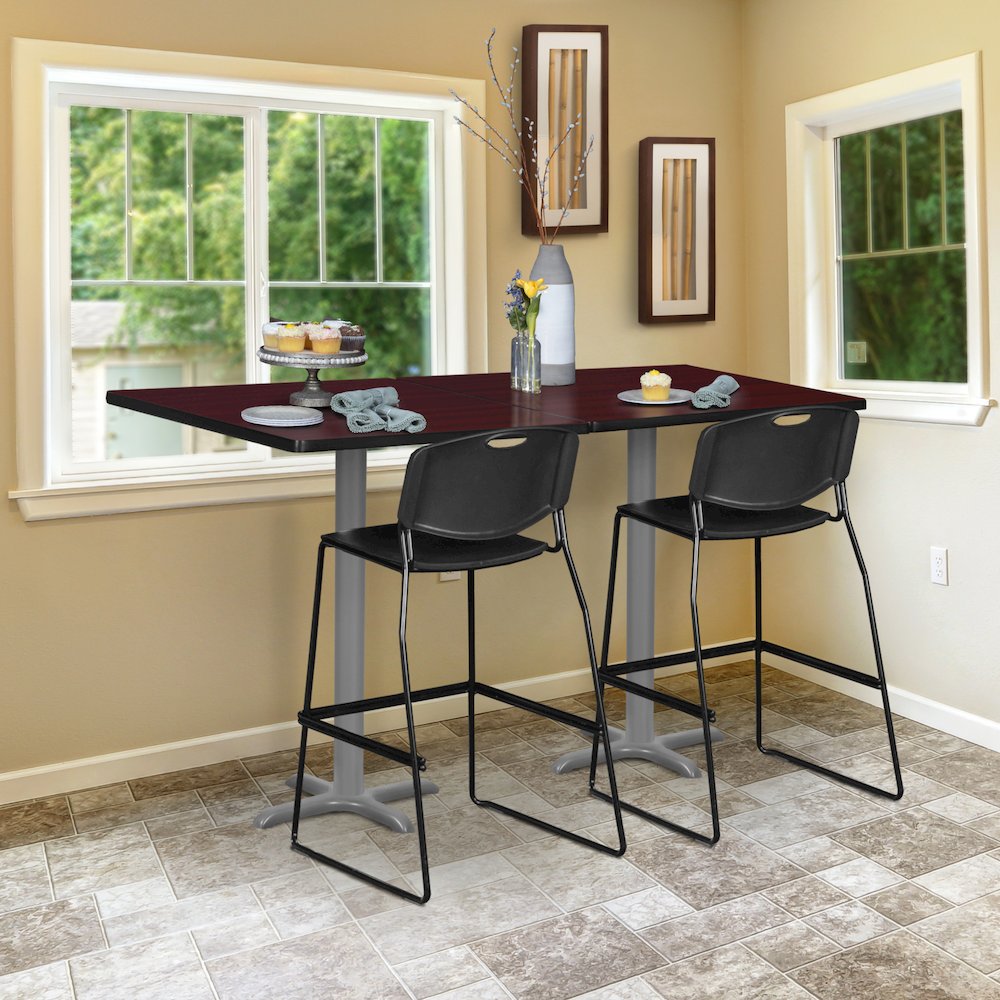 Cafe High 30" Square X-Base Table- Mahogany/ Grey Base. Picture 4