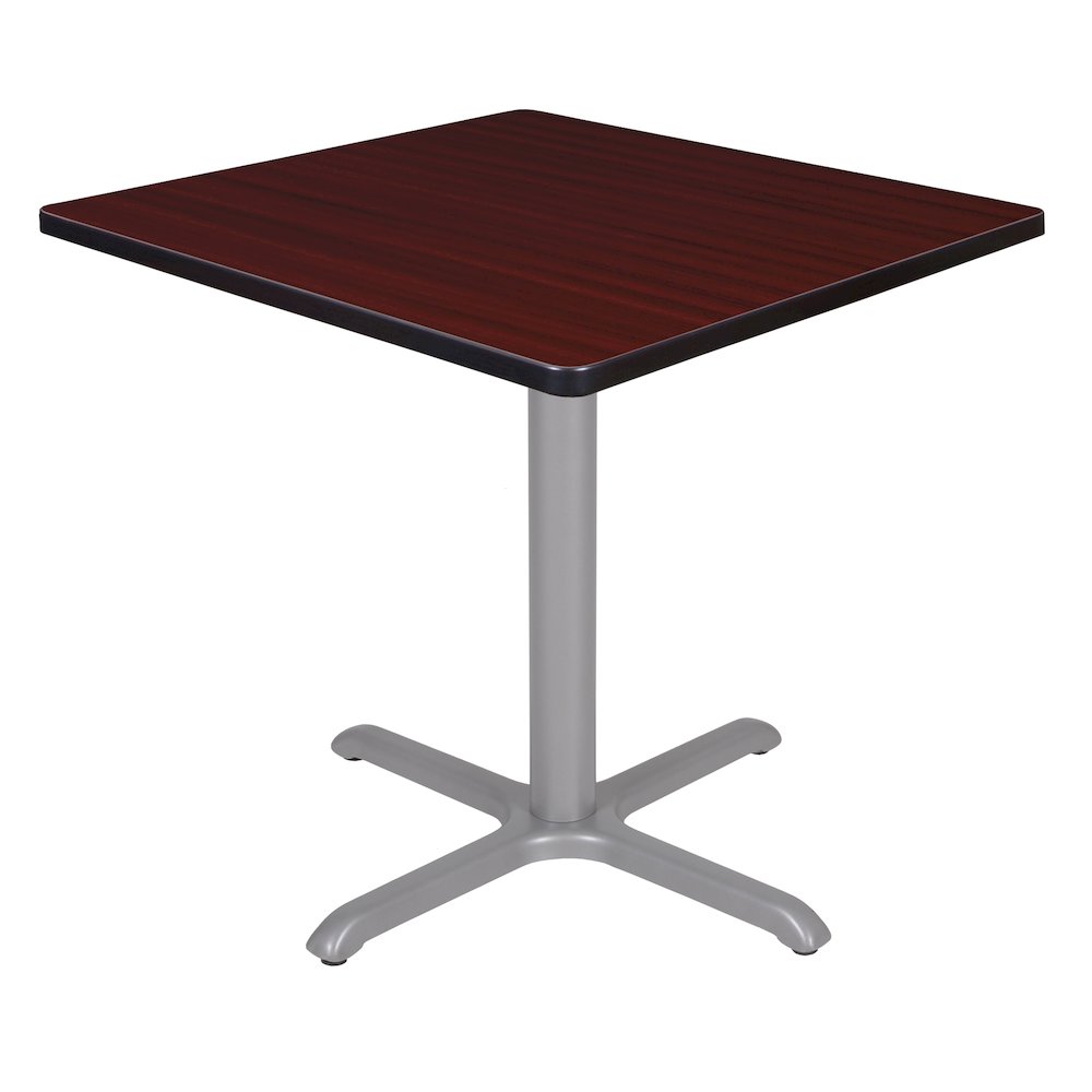 30 in. Small Square X-Base Breakroom Table- Mahogany Top, Grey Legs. Picture 1