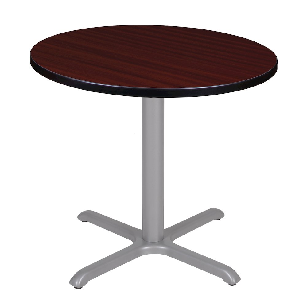 30 in. Small Round X-Base Breakroom Table- Mahogany Top, Grey Legs. Picture 1