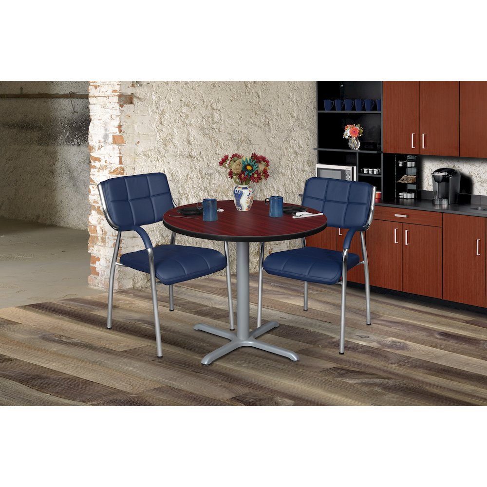 30 in. Small Round X-Base Breakroom Table- Mahogany Top, Grey Legs. Picture 3