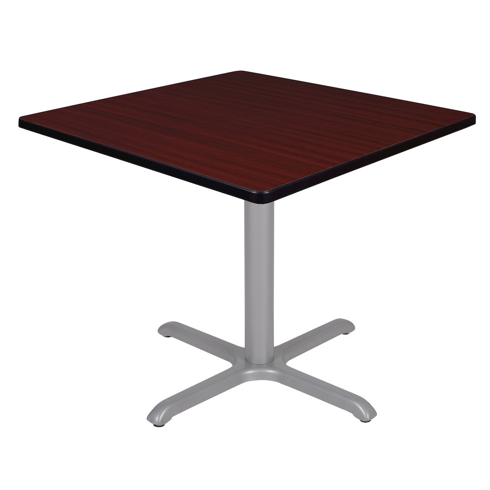 36 in. Medium Square X-Base Breakroom Table- Mahogany Top, Grey Legs. Picture 1
