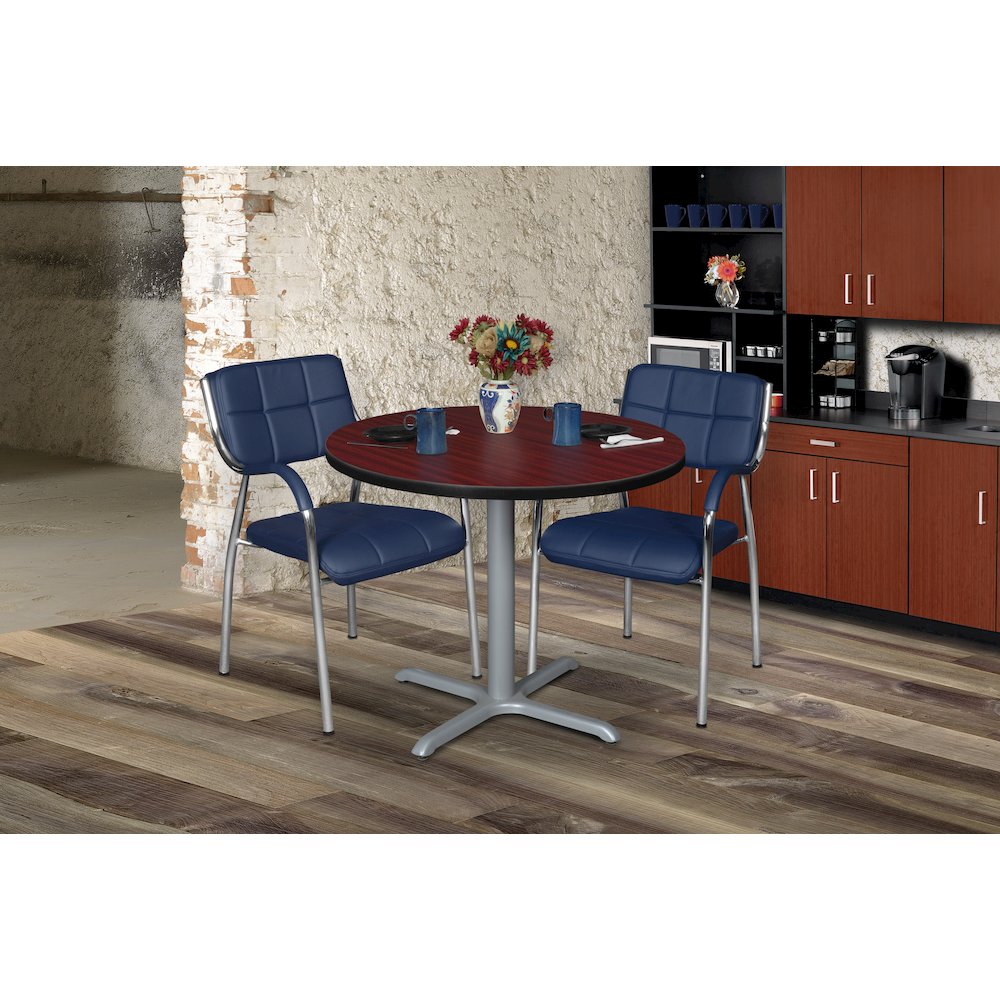 36 in. Medium Round X-Base Breakroom Table- Mahogany Top, Grey Legs. Picture 3