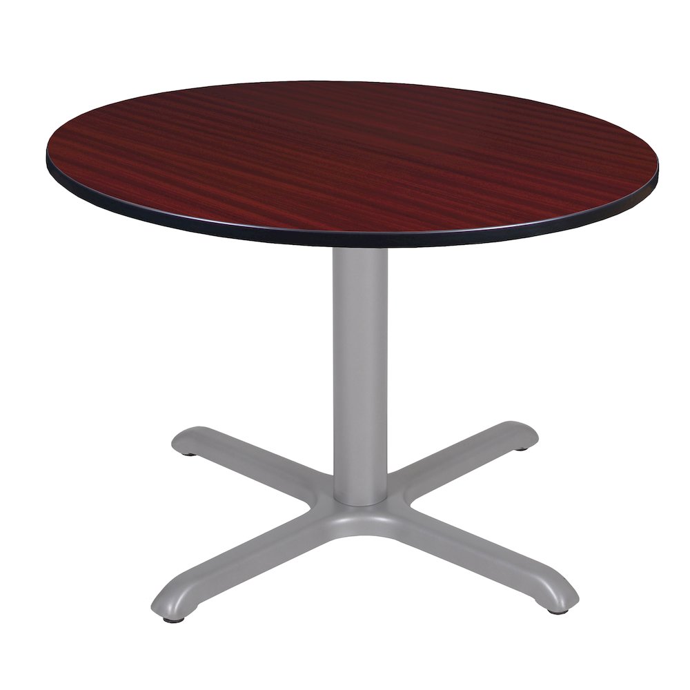 48 in. Large Round X-Base Breakroom Table- Mahogany Top, Grey Legs. Picture 1