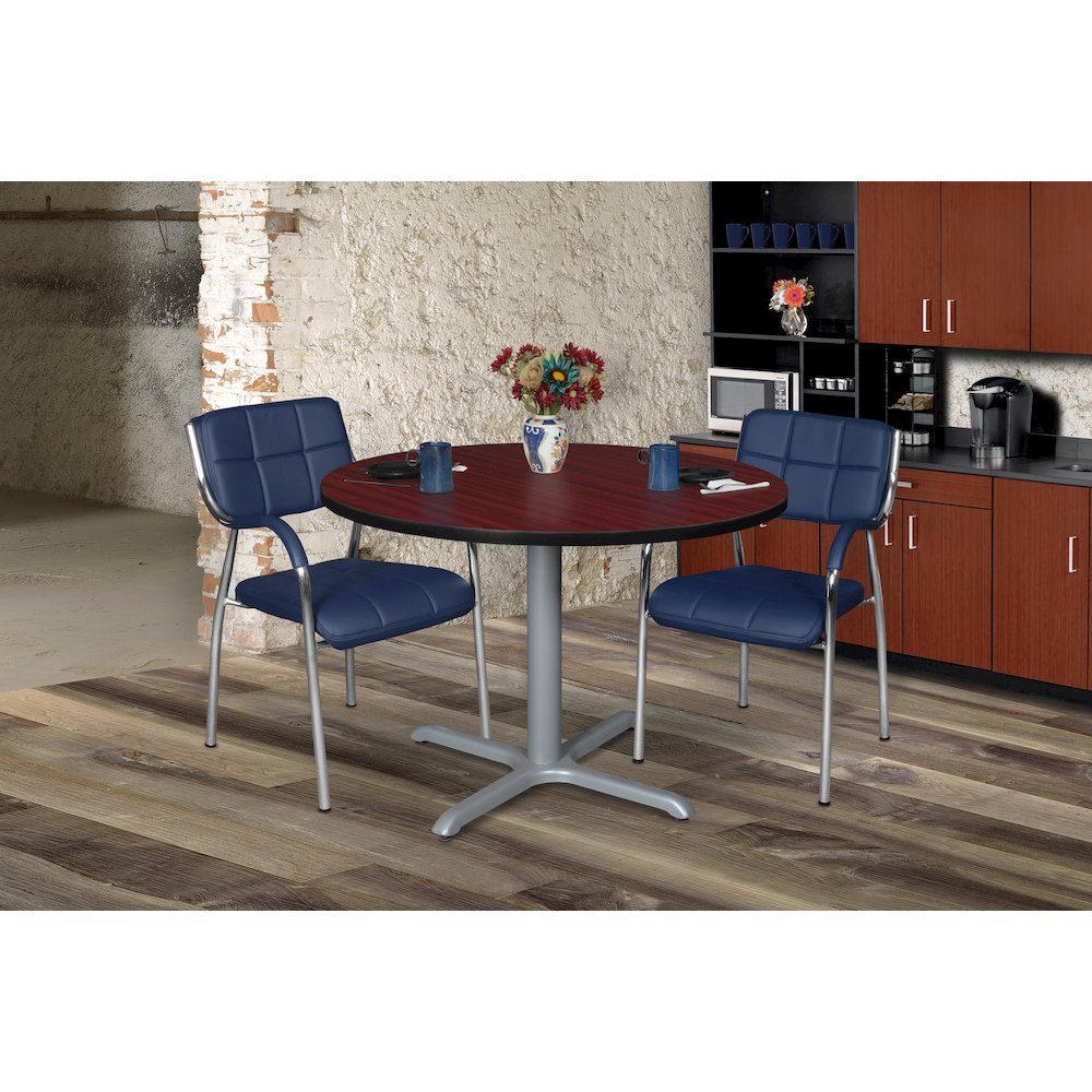 48 in. Large Round X-Base Breakroom Table- Mahogany Top, Grey Legs. Picture 3