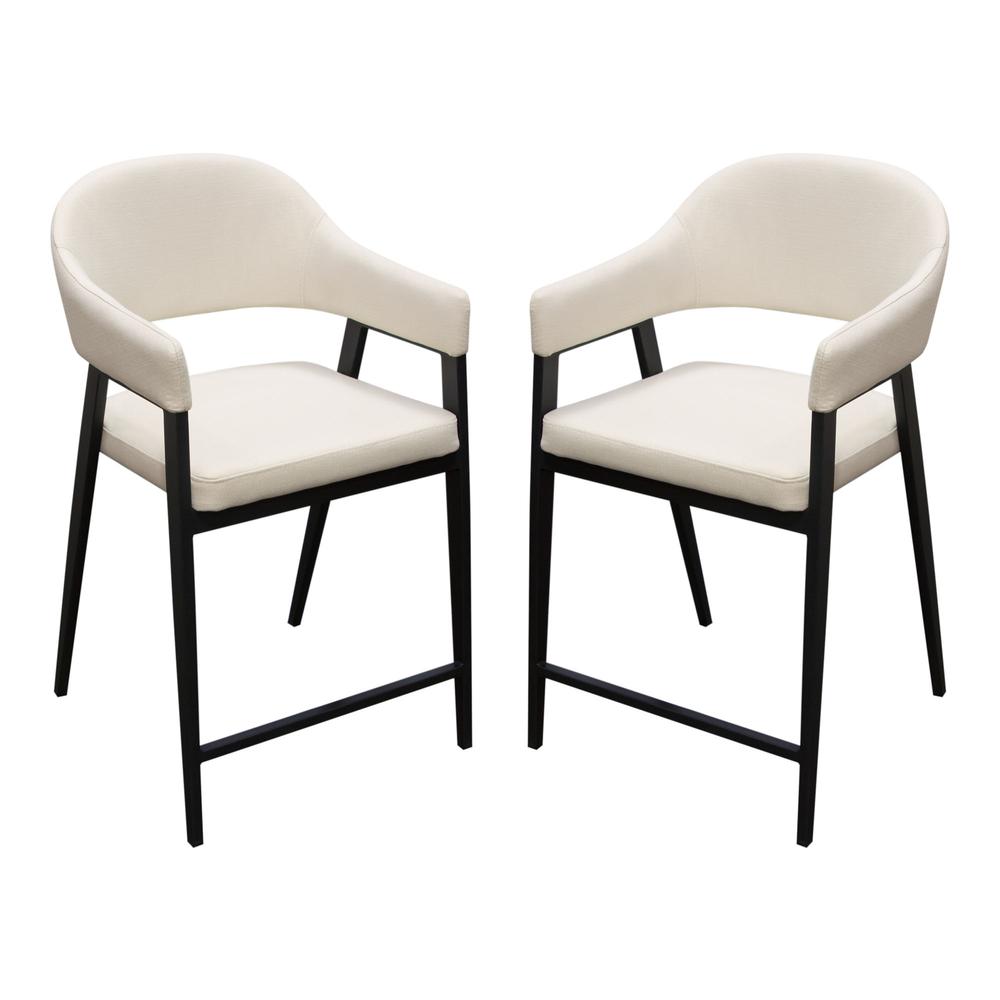 Adele Set of Two Counter Height Chairs in Cream Fabric w/ Black Powder Coated Metal Frame by Diamond Sofa. Picture 1