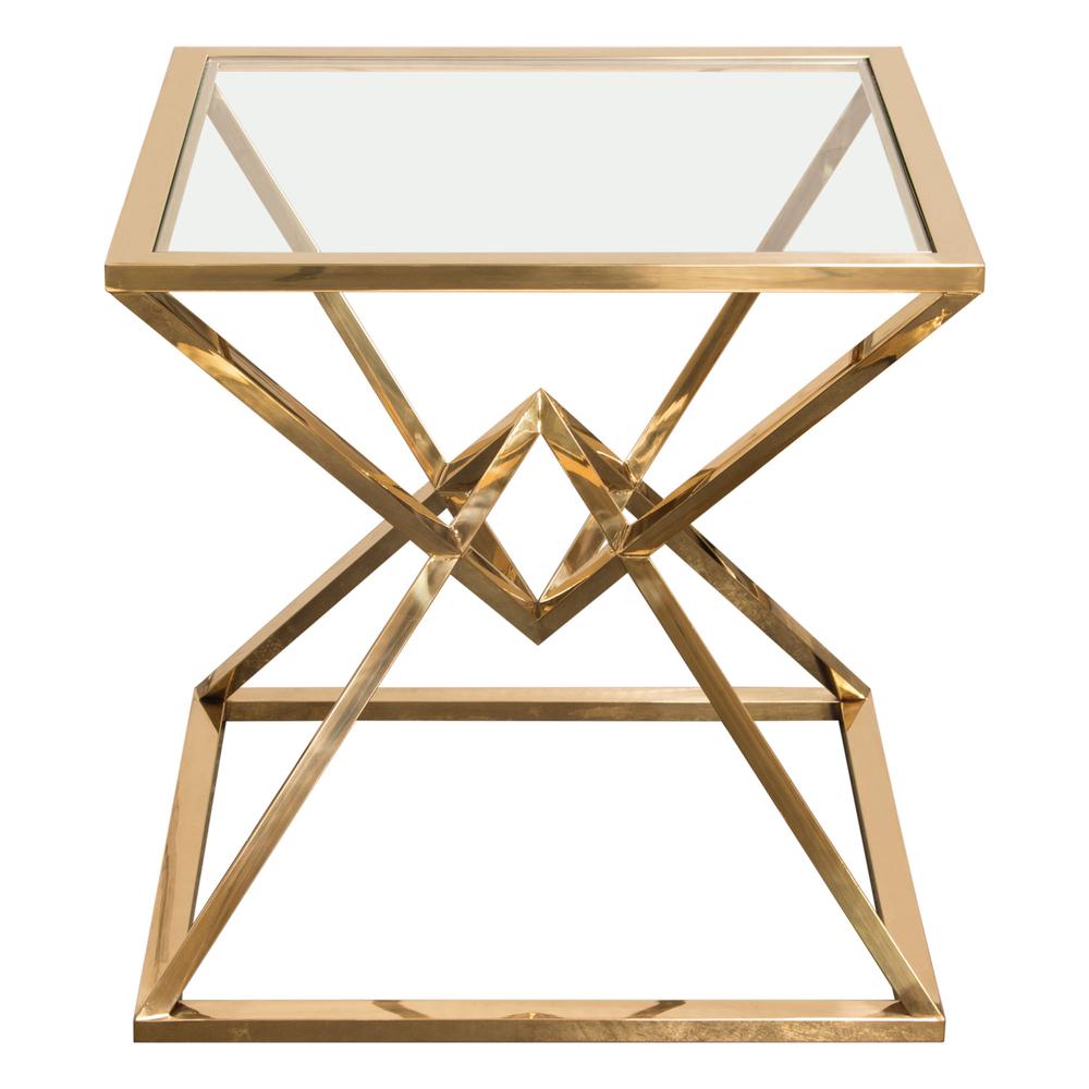 Aria Square Stainless Steel End Table w/ Polished Gold Finish Base & Clear, Tempered Glass Top by Diamond Sofa. Picture 20