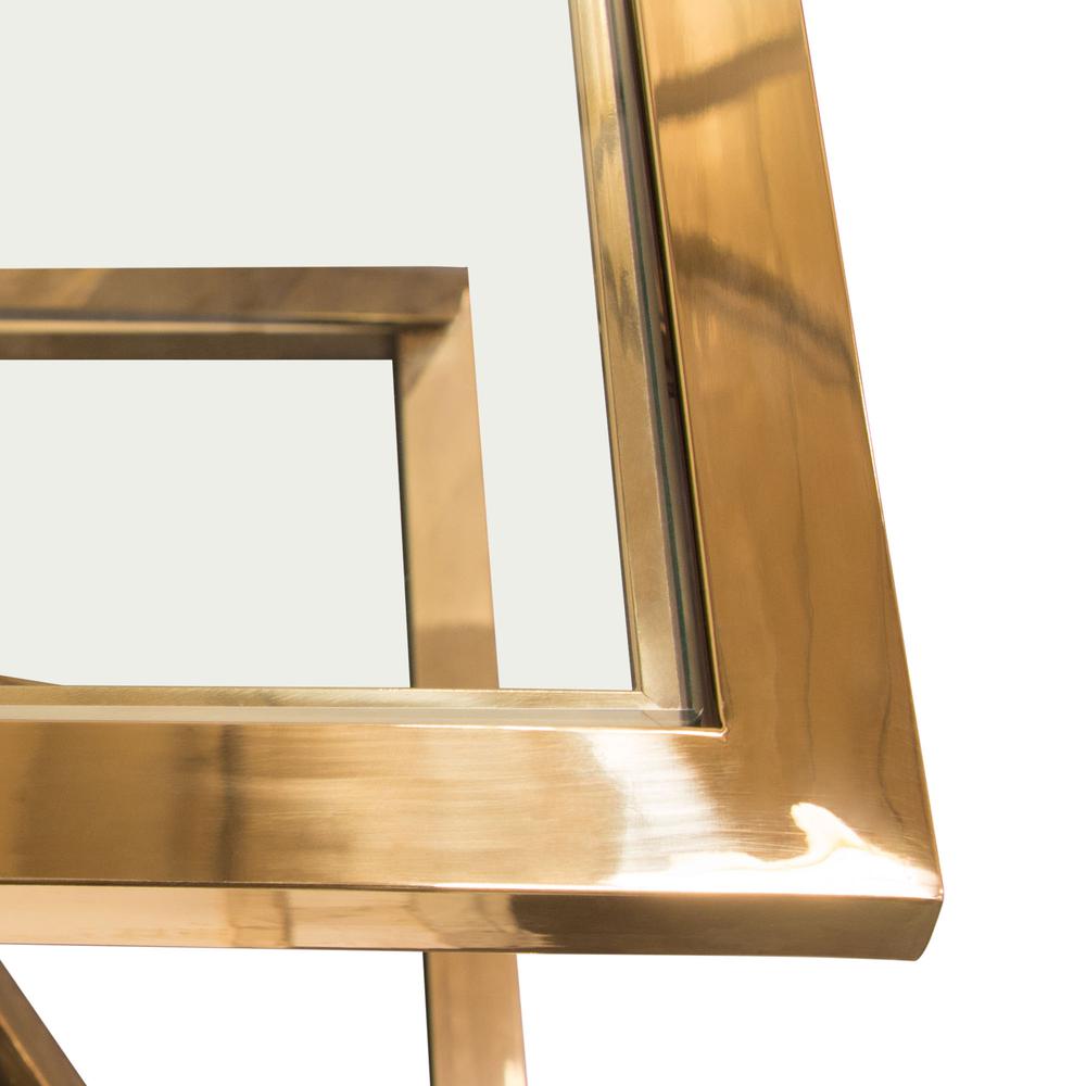 Aria Square Stainless Steel End Table w/ Polished Gold Finish Base & Clear, Tempered Glass Top by Diamond Sofa. Picture 15