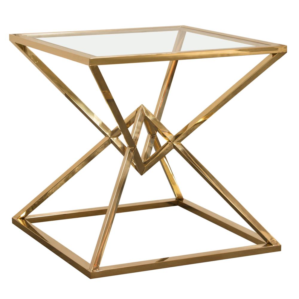 Aria Square Stainless Steel End Table w/ Polished Gold Finish Base & Clear, Tempered Glass Top by Diamond Sofa. Picture 14