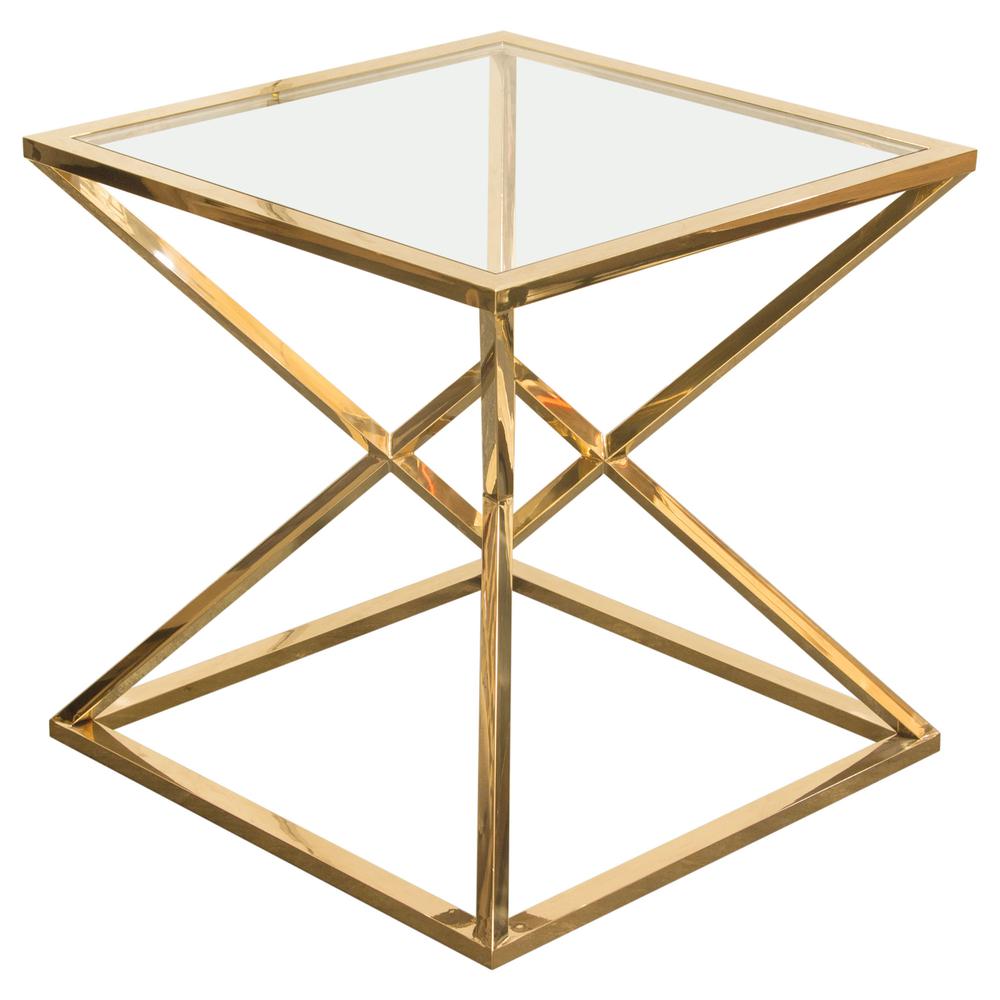Aria Square Stainless Steel End Table w/ Polished Gold Finish Base & Clear, Tempered Glass Top by Diamond Sofa. Picture 16