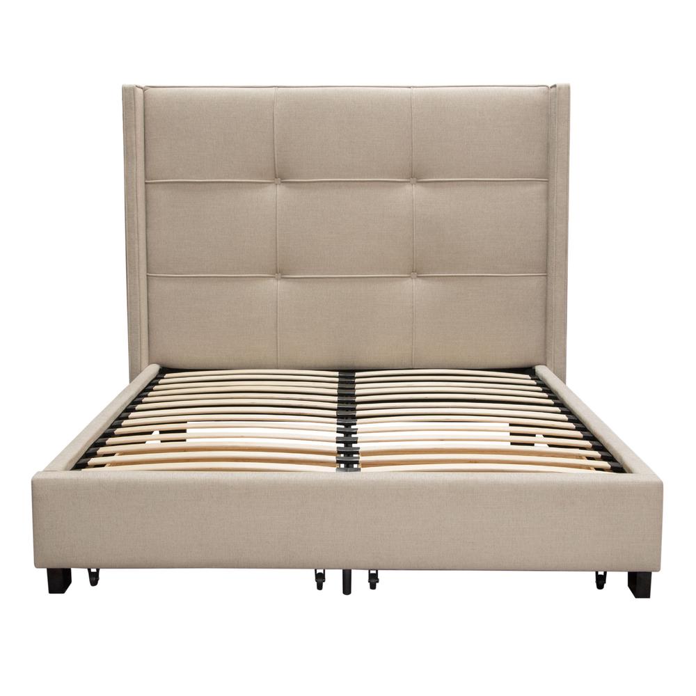 Beverly Eastern King Bed with Integrated Footboard Storage Unit & Accent Wings in Sand Fabric By Diamond Sofa. Picture 1