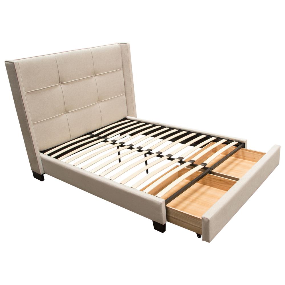 Beverly Eastern King Bed with Integrated Footboard Storage Unit & Accent Wings in Sand Fabric By Diamond Sofa. Picture 31