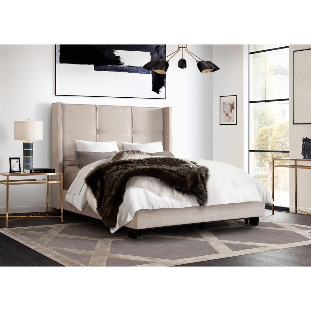 Beverly Eastern King Bed with Integrated Footboard Storage Unit & Accent Wings in Sand Fabric By Diamond Sofa. Picture 29