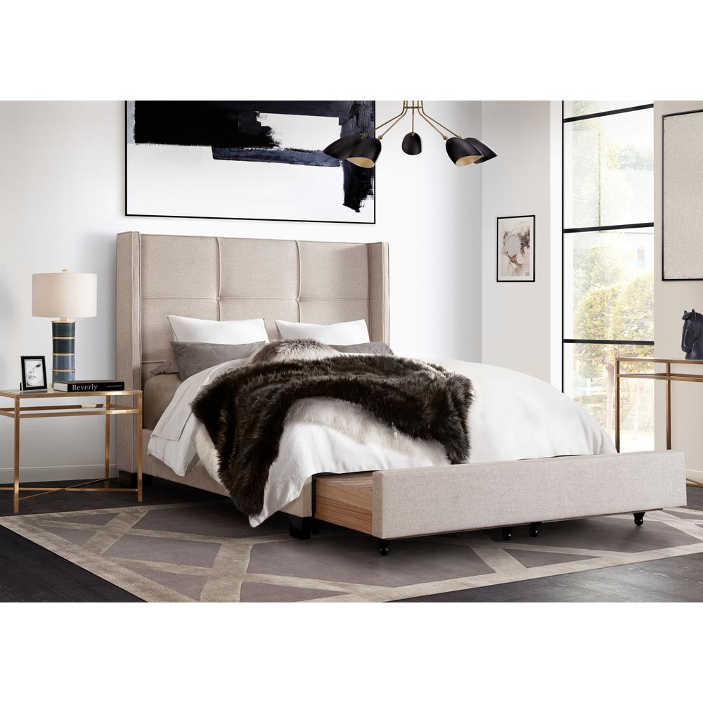 Beverly Eastern King Bed with Integrated Footboard Storage Unit & Accent Wings in Sand Fabric By Diamond Sofa. Picture 32