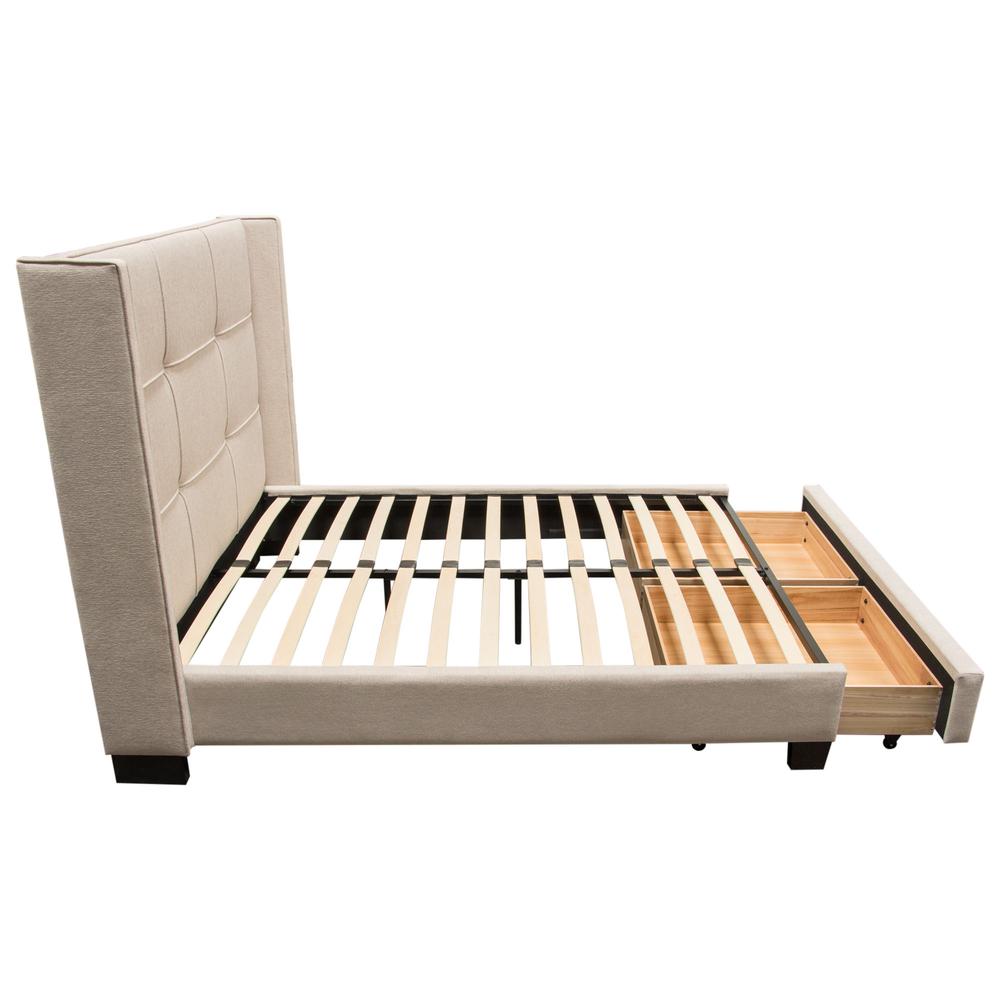 Beverly Eastern King Bed with Integrated Footboard Storage Unit & Accent Wings in Sand Fabric By Diamond Sofa. Picture 23