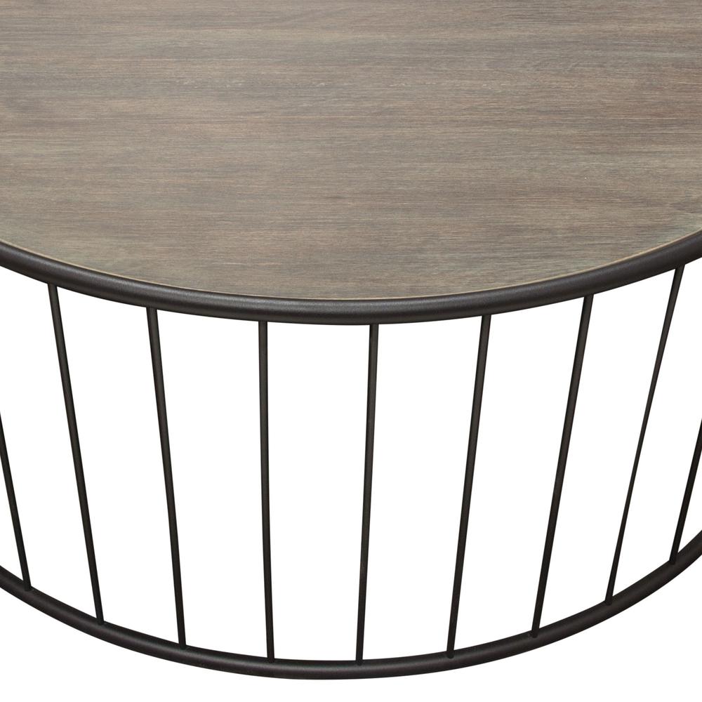 Gibson 38" Round Cocktail Table with Grey Oak Finished Top and Metal Base. Picture 16