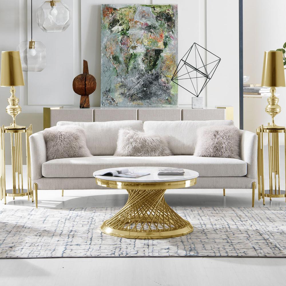 Lane Sofa in Light Cream Fabric with Gold Metal Legs. Picture 41