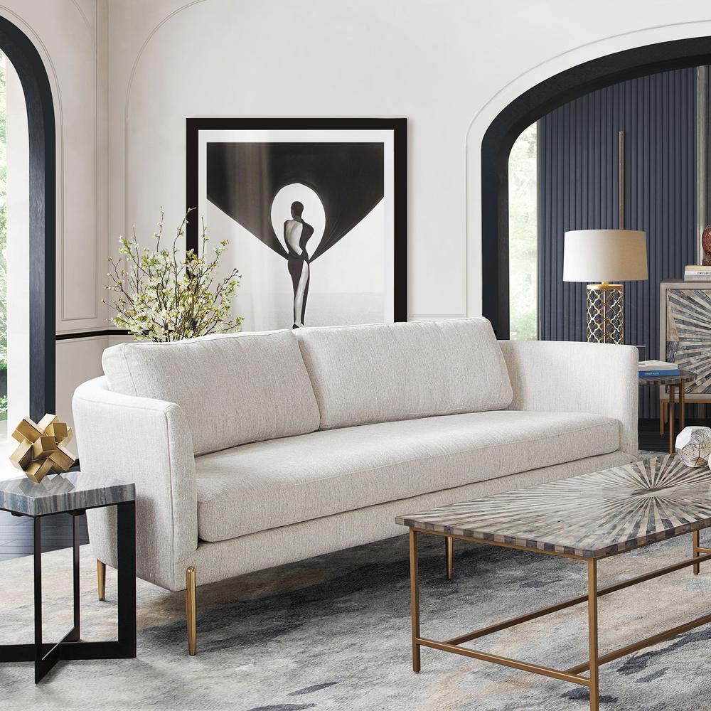 Lane Sofa in Light Cream Fabric with Gold Metal Legs. Picture 29