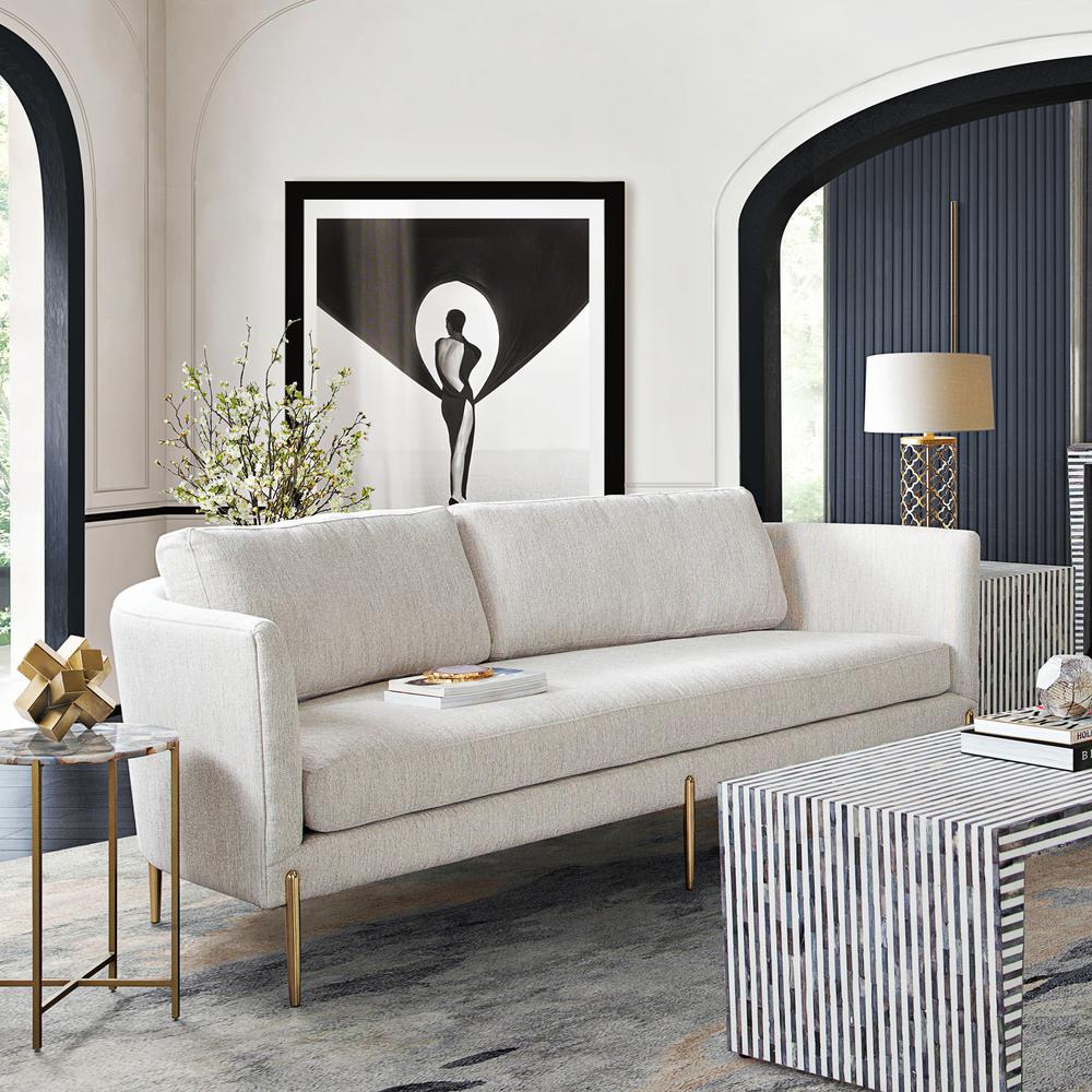 Lane Sofa in Light Cream Fabric with Gold Metal Legs. Picture 43