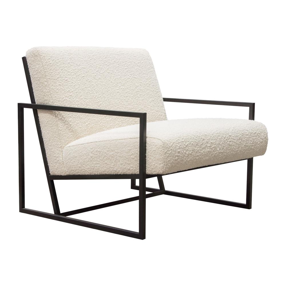 Luxe Accent Chair in Bone Boucle Textured Fabric with Black Powder Coat Frame by Diamond Sofa. Picture 23
