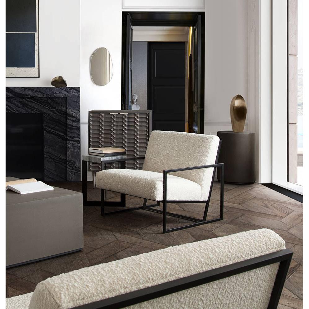 Luxe Accent Chair in Bone Boucle Textured Fabric with Black Powder Coat Frame by Diamond Sofa. Picture 17