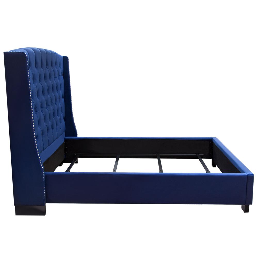 Majestic Eastern King Tufted Bed in Royal Navy Velvet, Nail Head Wing Accents. Picture 8