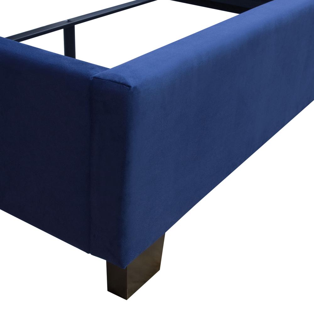 Majestic Eastern King Tufted Bed in Royal Navy Velvet, Nail Head Wing Accents. Picture 10