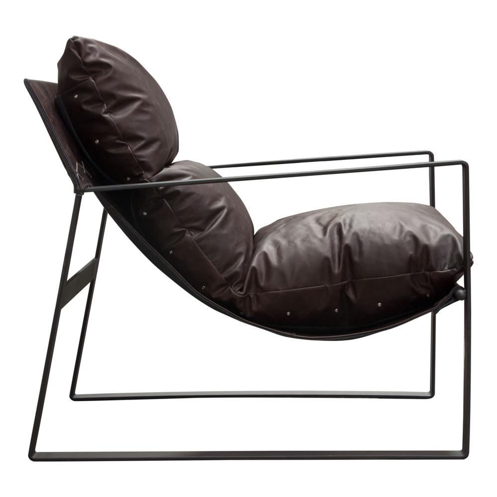 Miller Sling Accent Chair in Genuine Chocolate Leather w/ Black Powder Coated Metal Frame by Diamond Sofa. Picture 18