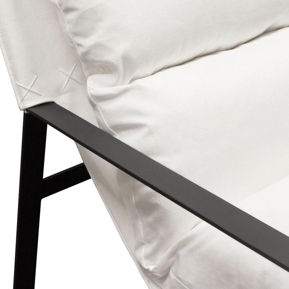 Miller Sling Accent Chair in White Linen Fabric w/ Black Powder Coated Metal Frame by Diamond Sofa. Picture 19