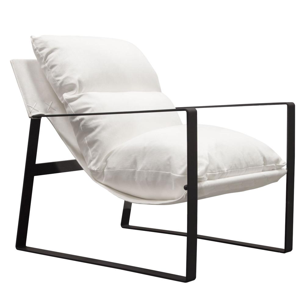 Miller Sling Accent Chair in White Linen Fabric w/ Black Powder Coated Metal Frame by Diamond Sofa. Picture 29