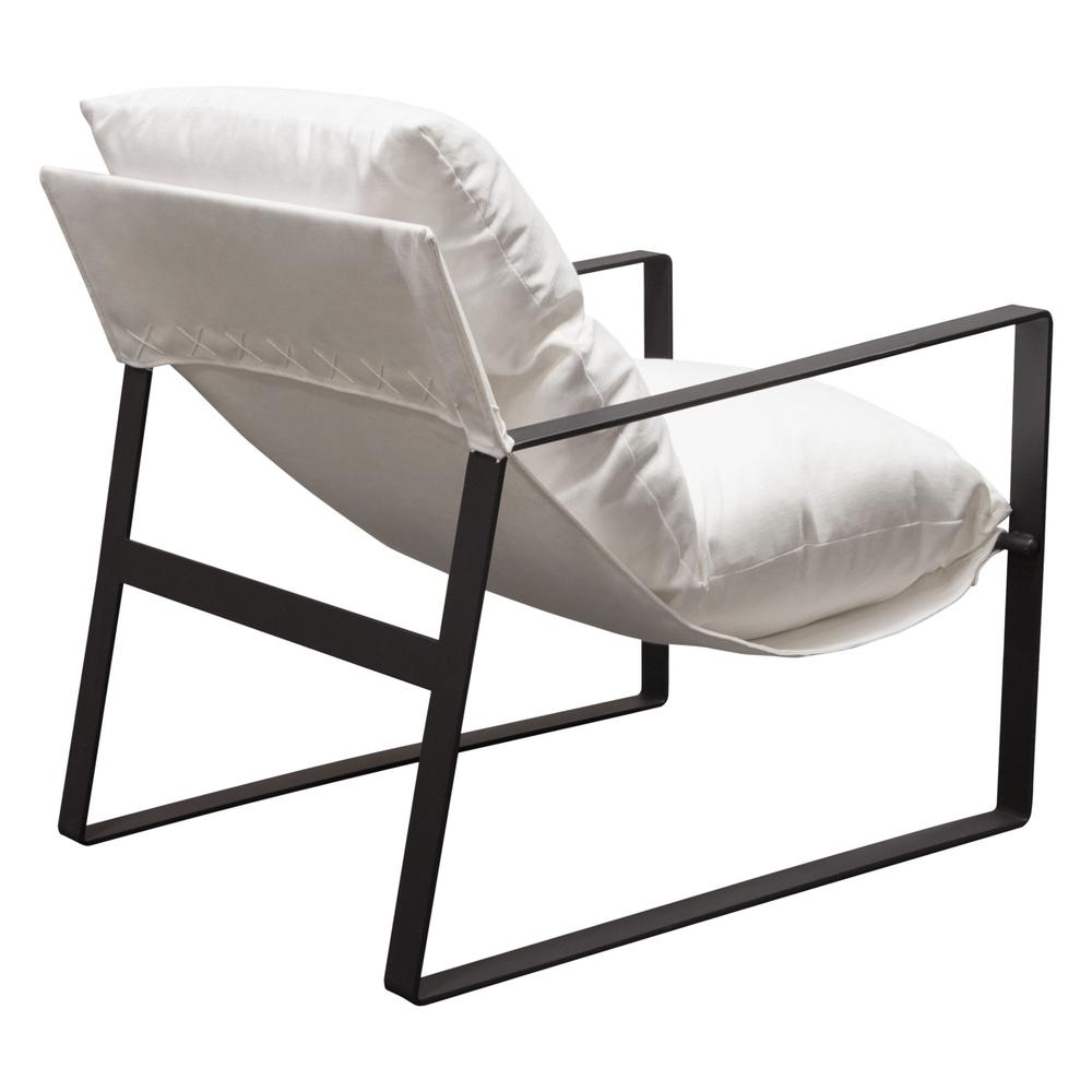 Miller Sling Accent Chair in White Linen Fabric w/ Black Powder Coated Metal Frame by Diamond Sofa. Picture 22