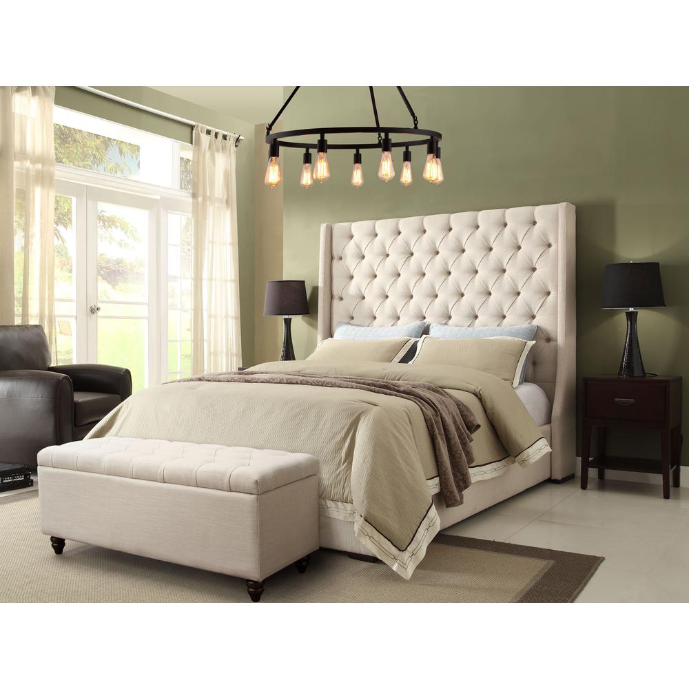 Park Avenue Queen Tufted Bed with Wing in Desert Sand Linen. Picture 13