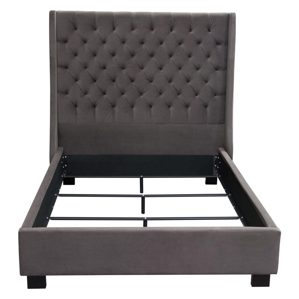 Park Avenue Eastern King Tufted Bed with Vintage Wing in Smoke Grey Velvet by Diamond Sofa. Picture 24