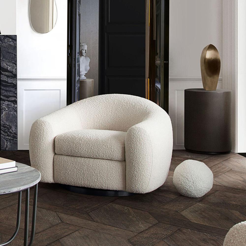 Pascal Swivel Chair in Bone Boucle Textured Fabric w/ Contoured Arms & Back by Diamond Sofa. Picture 21