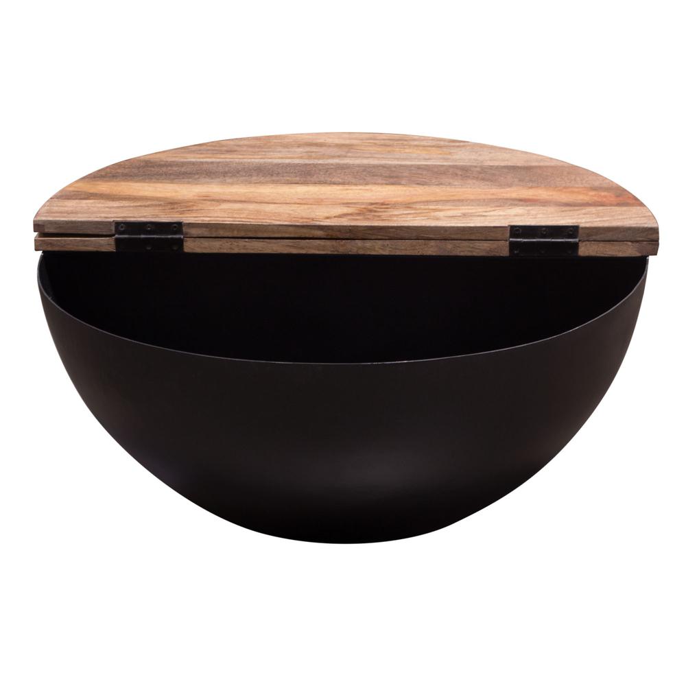 Salem Round Drum Storage Cocktail Table w/ Natural Mango Wood Top & Black Metal Base. Picture 22