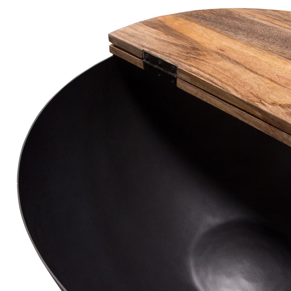 Salem Round Drum Storage Cocktail Table w/ Natural Mango Wood Top & Black Metal Base. Picture 19