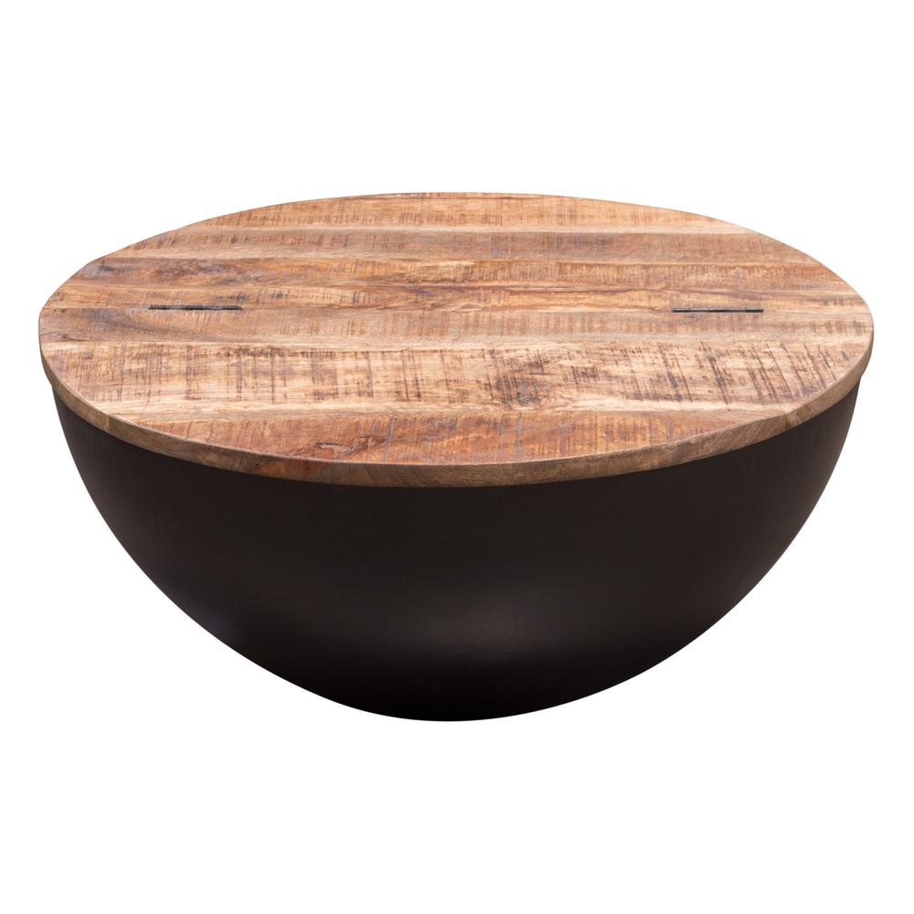 Salem Round Drum Storage Cocktail Table w/ Natural Mango Wood Top & Black Metal Base. Picture 28