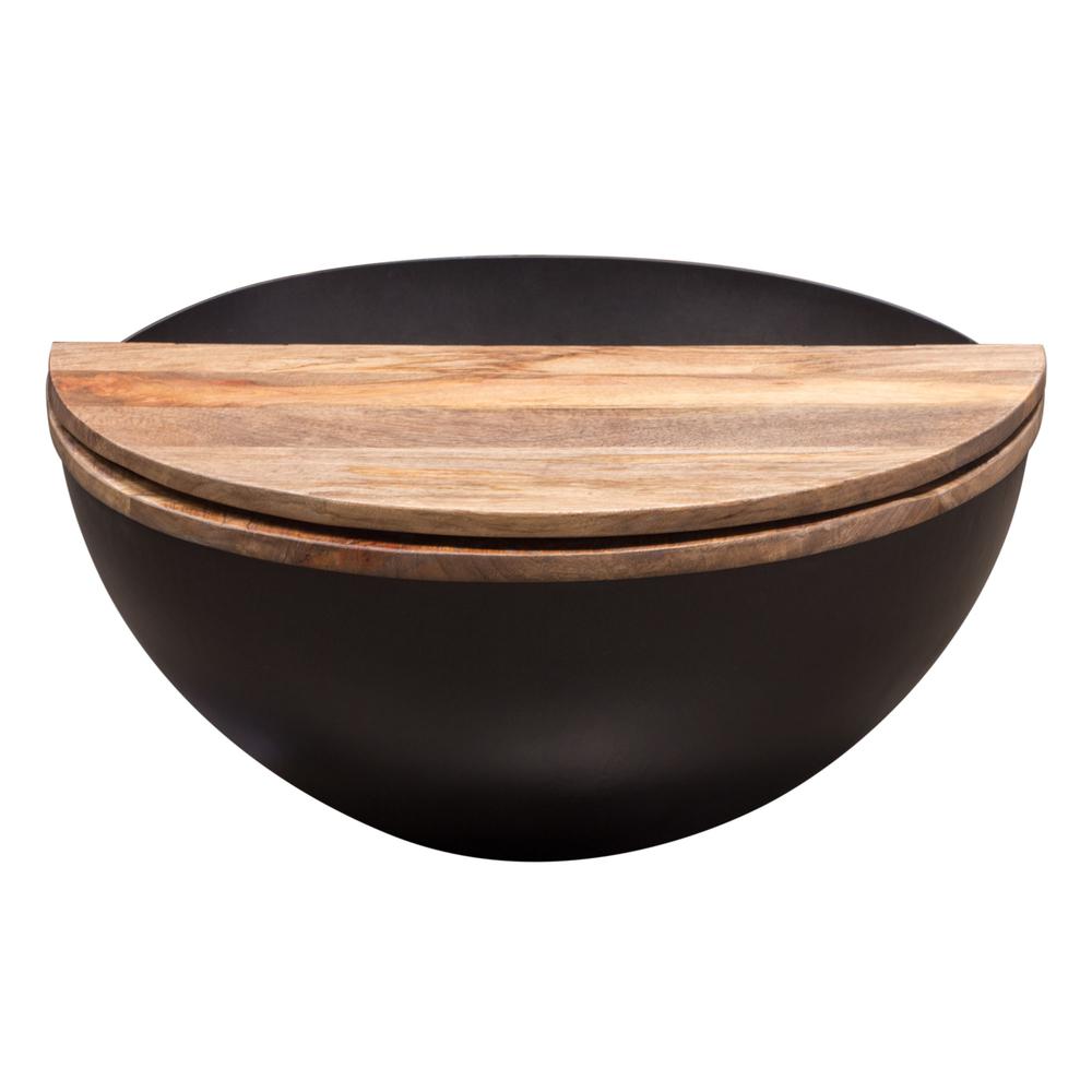 Salem Round Drum Storage Cocktail Table w/ Natural Mango Wood Top & Black Metal Base. Picture 27
