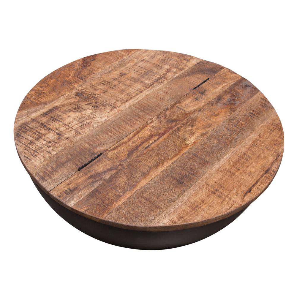 Salem Round Drum Storage Cocktail Table w/ Natural Mango Wood Top & Black Metal Base. Picture 26