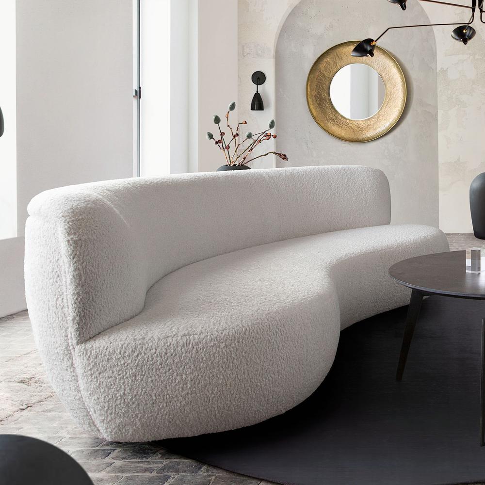 Curved Sofa in White Faux Sheepskin Fabric. Picture 40