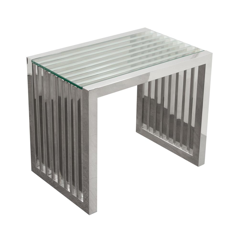 SOHO Rectangular Stainless Steel End Table w/ Clear, Tempered Glass Top. Picture 10