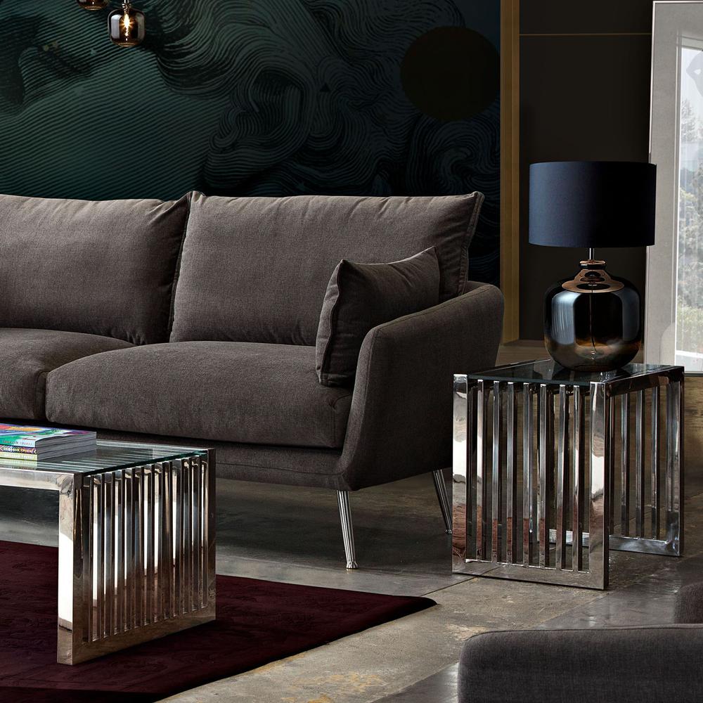 SOHO Rectangular Stainless Steel End Table w/ Clear, Tempered Glass Top. Picture 9