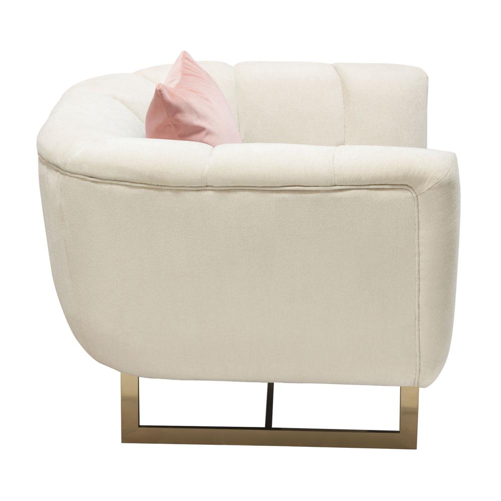 Venus Cream Fabric Chair w/ Contrasting Pillows & Gold Finished Metal Base. Picture 16