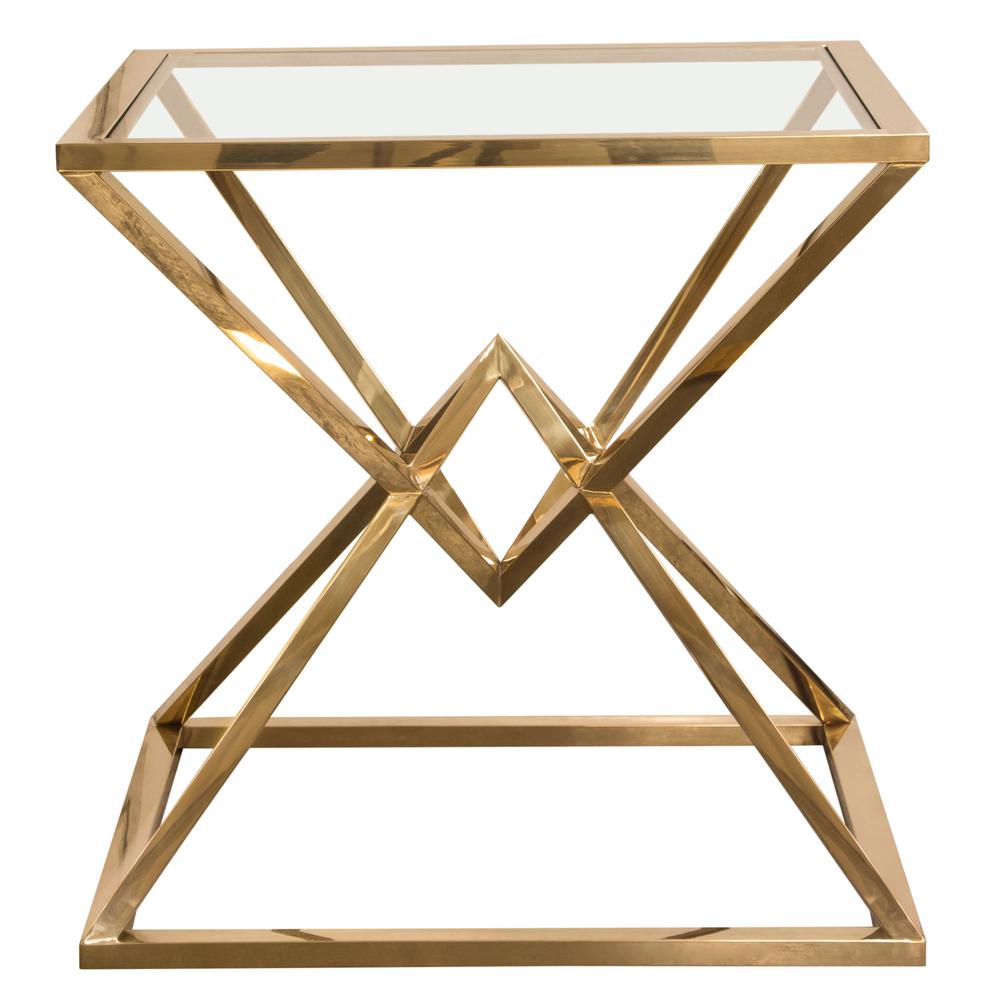 Aria Square Stainless Steel End Table w/ Polished Gold Finish Base & Clear, Tempered Glass Top by Diamond Sofa. Picture 7