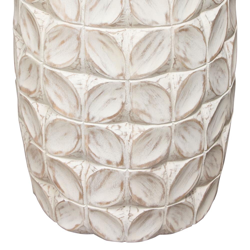Fig Solid Mango Wood Accent Table in Distressed White Finish w/ Leaf Motif. Picture 4