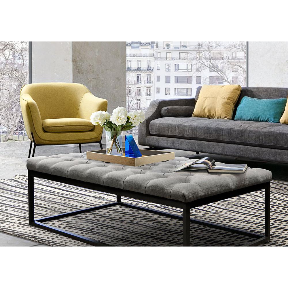 Mateo Black Metal Large Linen Tufted Bench  - Grey. Picture 6