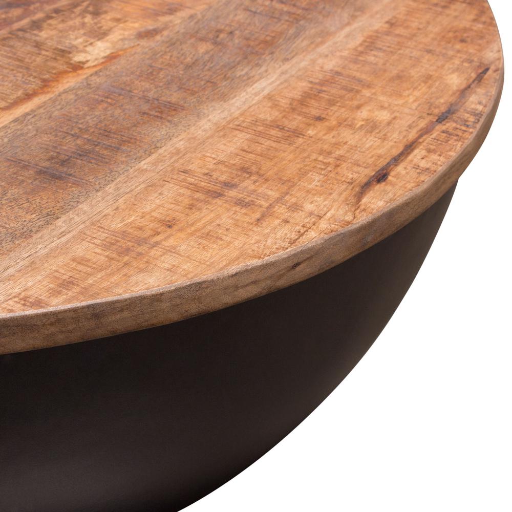 Salem Round Drum Storage Cocktail Table w/ Natural Mango Wood Top & Black Metal Base. Picture 2