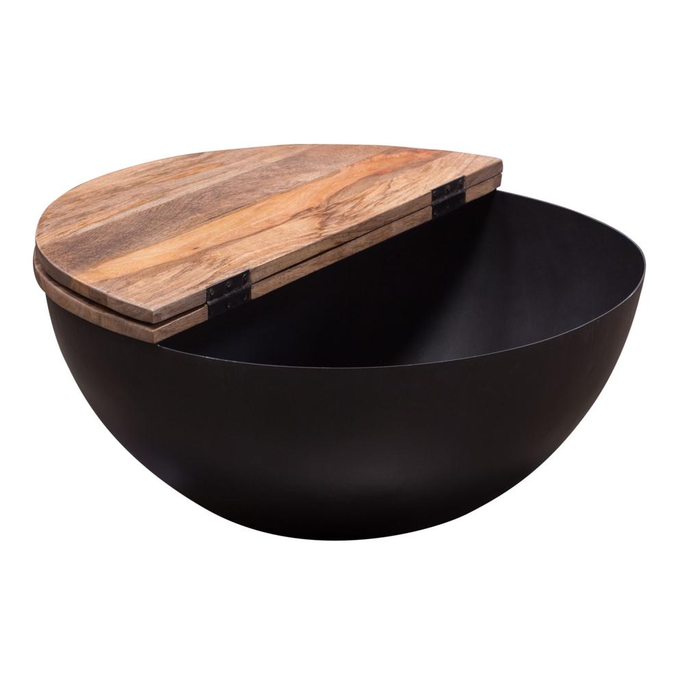 Salem Round Drum Storage Cocktail Table w/ Natural Mango Wood Top & Black Metal Base. Picture 9