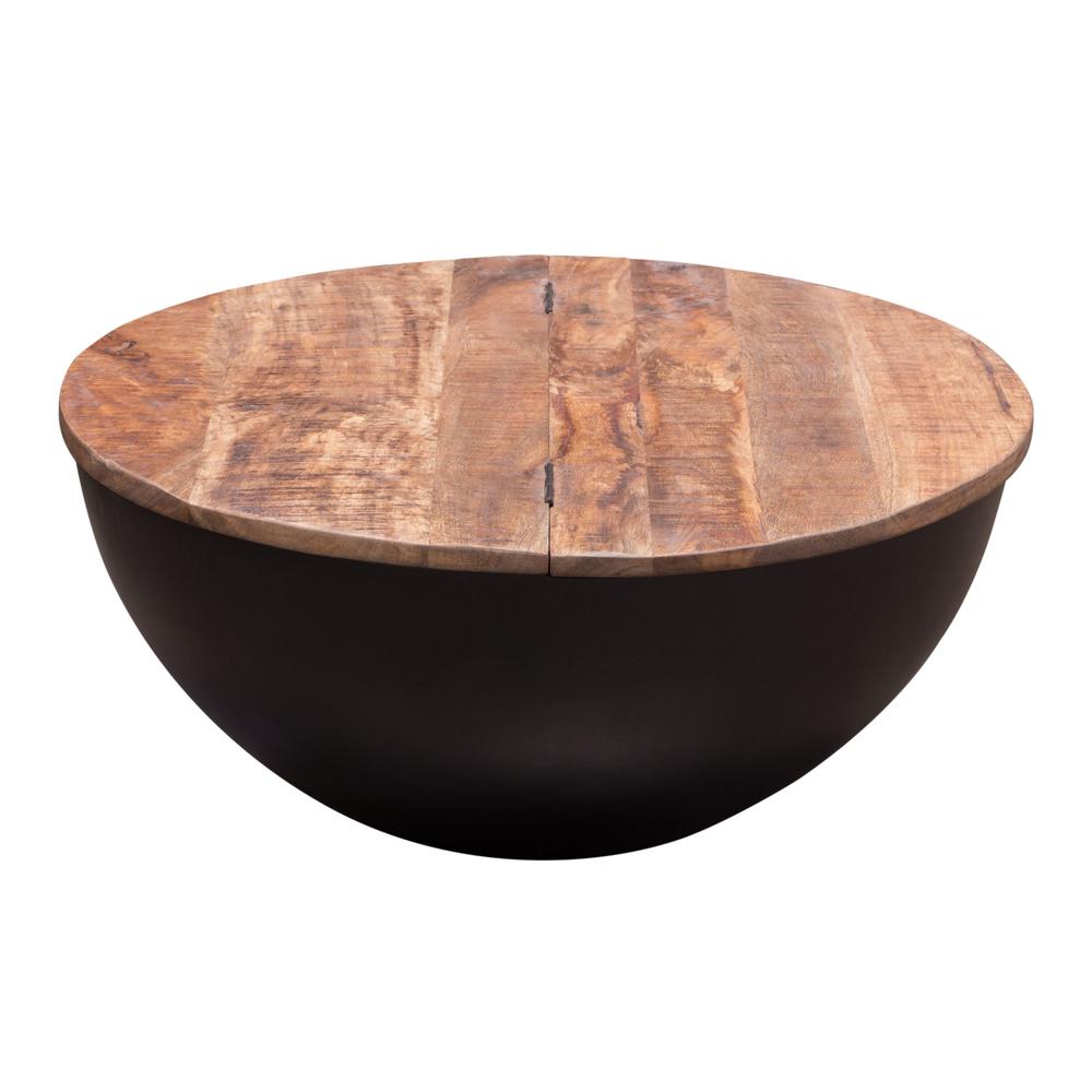 Salem Round Drum Storage Cocktail Table w/ Natural Mango Wood Top & Black Metal Base. Picture 16